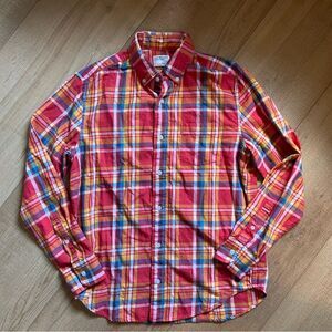 Boys Crewcuts size 14 button up collared long sleeve plaid red green shirt